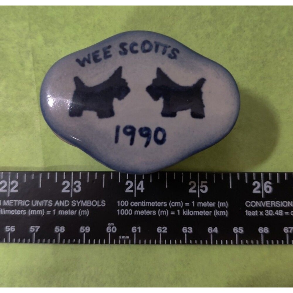 Trinket Box Vintage Porcelain Box With Lid Scottie Dog 1990 Wee Scotts 3"
